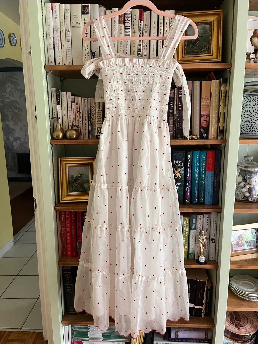 Hillhouse Ellie Nap Dress White Organza Dress with Cherry Red Dot Embroidery